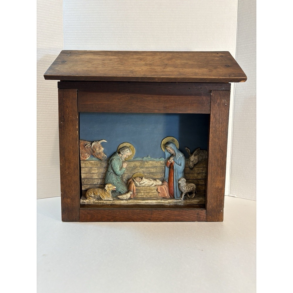 Vintage antique‎ plaster/ceramic  sculpture nativity scene plaque